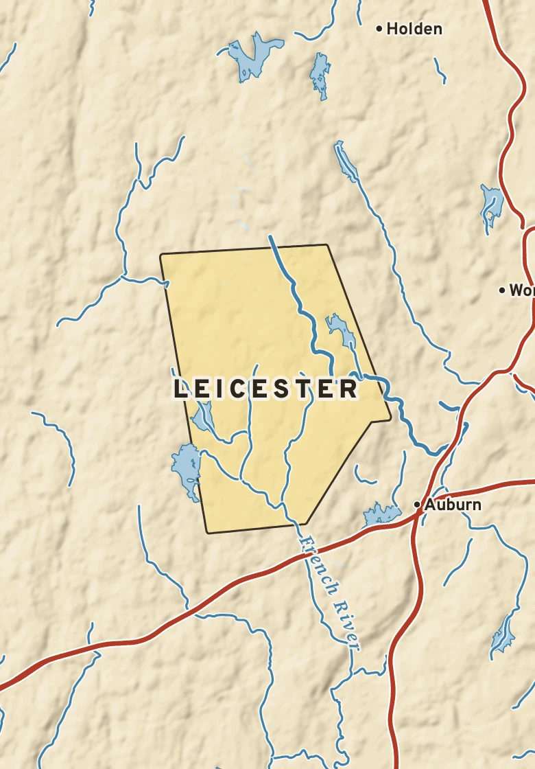 Atlas plate of Leicester, Massachusetts.
