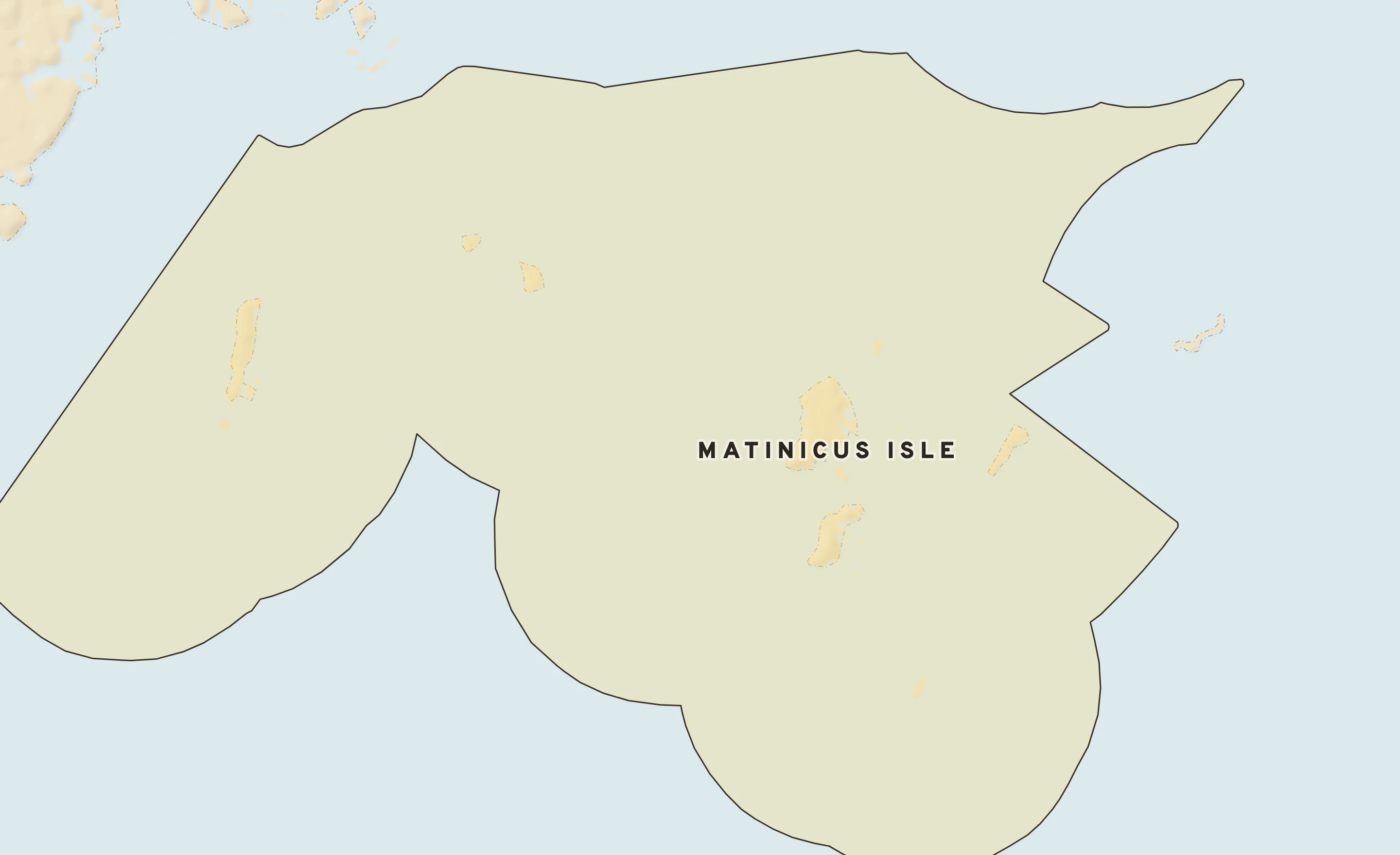 Shaded-relief atlas plate of Matinicus Isle, Maine: rivers, roads, the city limits and where the water drains.