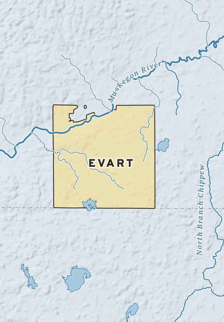 Atlas plate of Evart, Michigan.