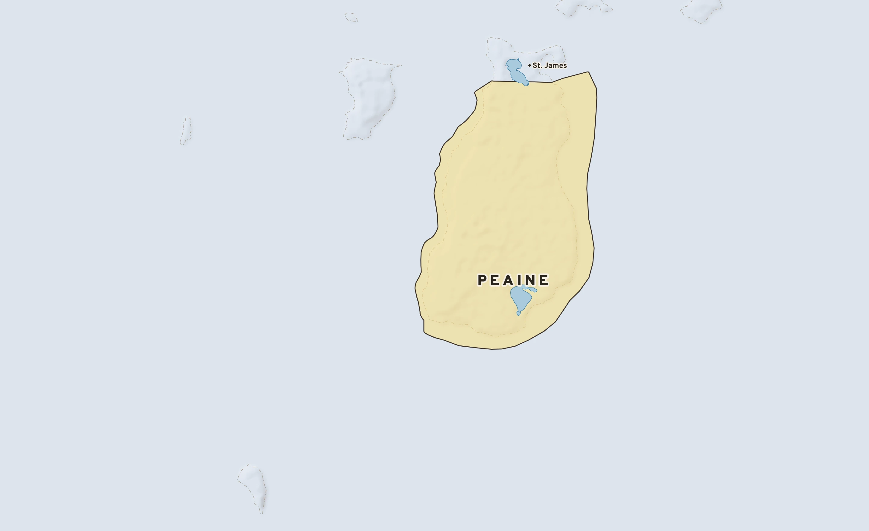 Shaded-relief atlas plate of Peaine, Michigan: rivers, roads, the city limits and where the water drains.