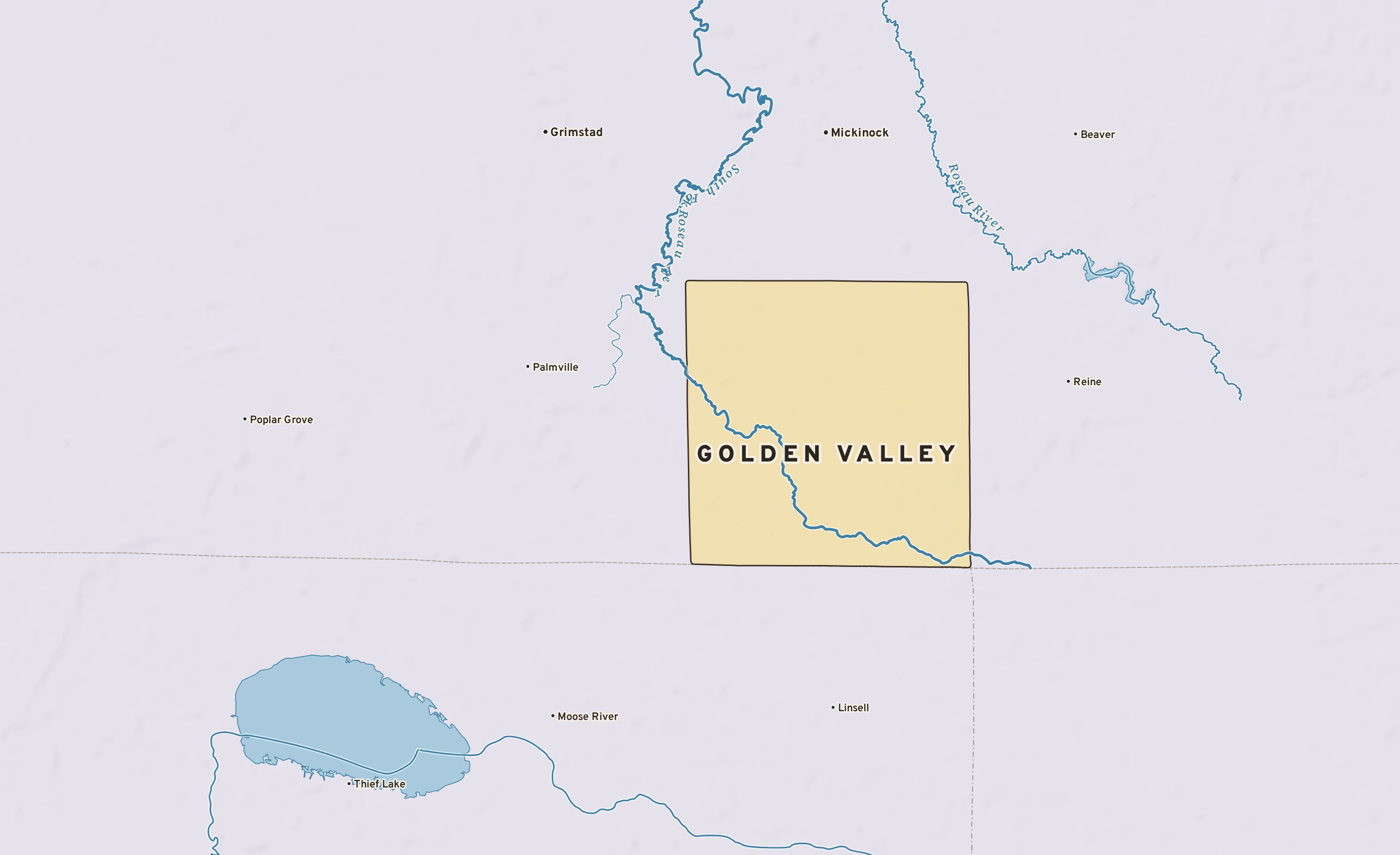 Shaded-relief atlas plate of Golden Valley, Minnesota: rivers, roads, the city limits and where the water drains.