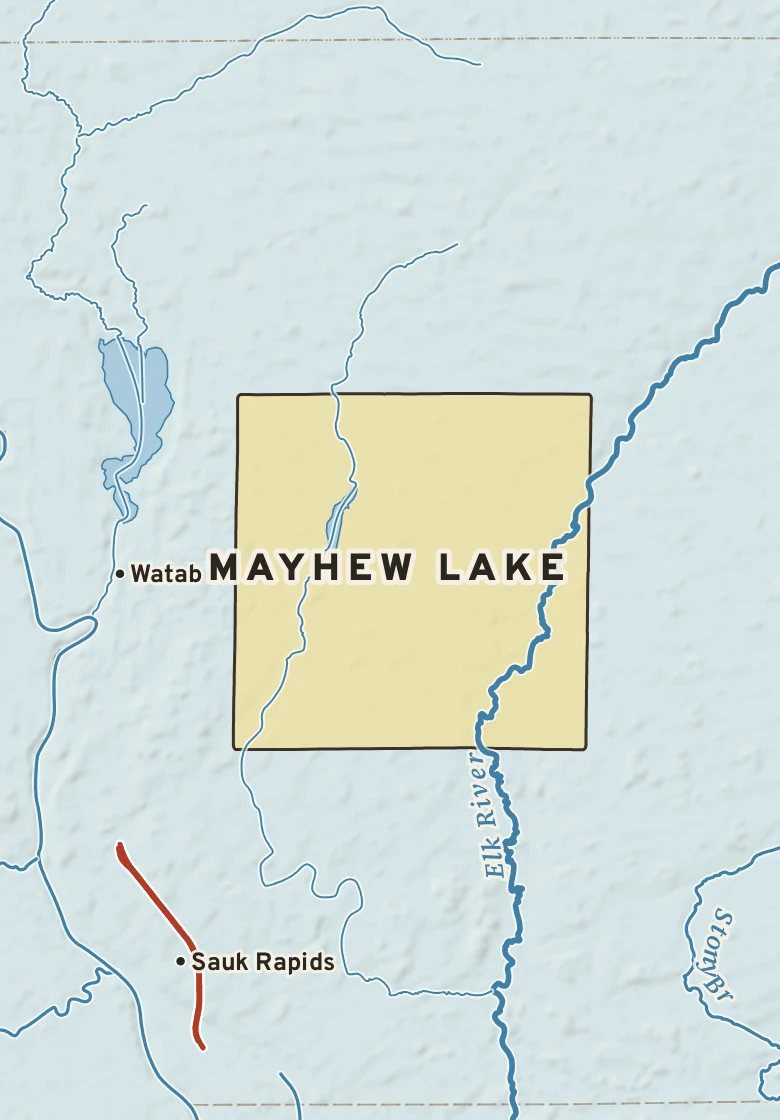 Atlas plate of Mayhew Lake, Minnesota.