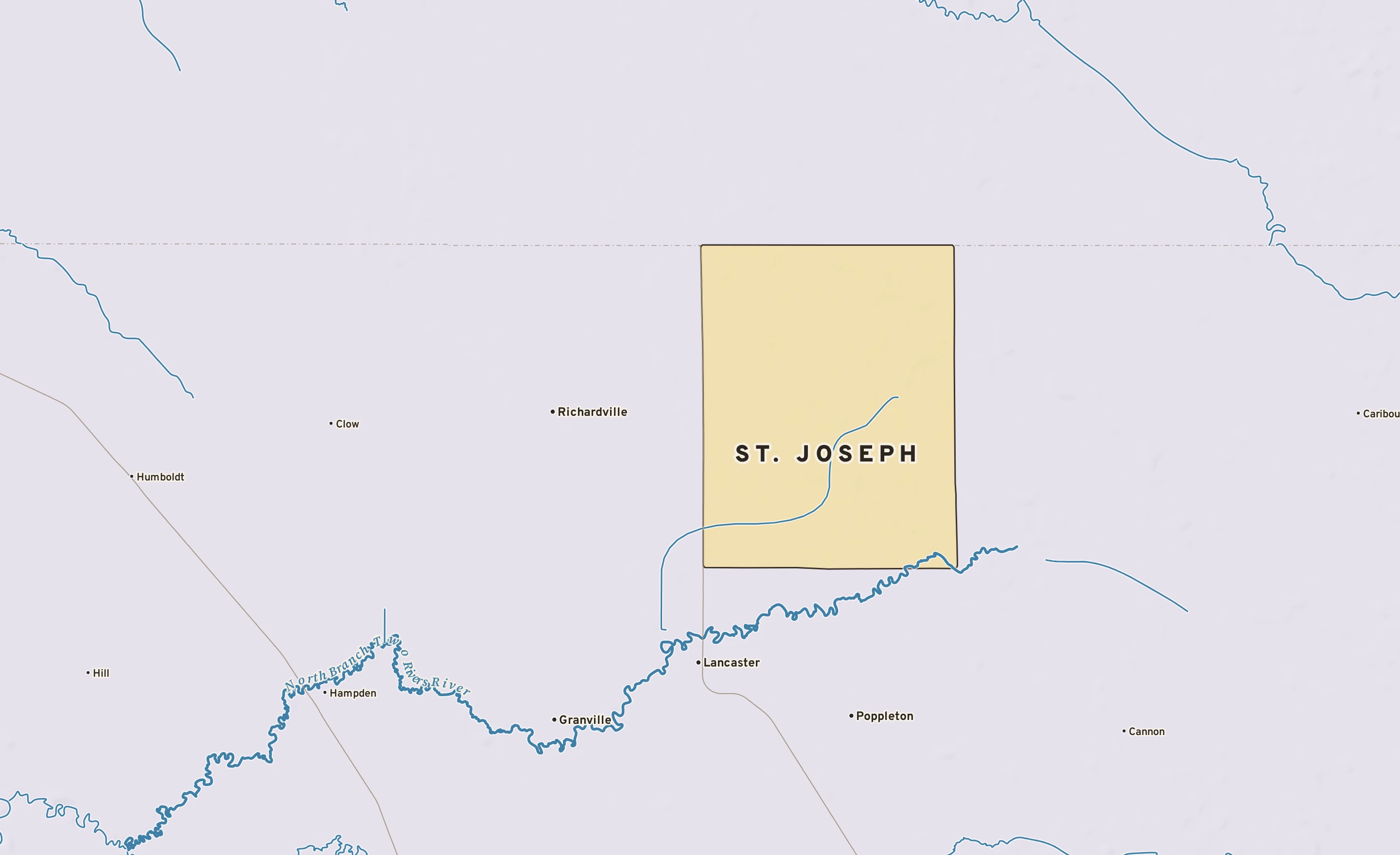 Shaded-relief atlas plate of St. Joseph, Minnesota: rivers, roads, the city limits and where the water drains.