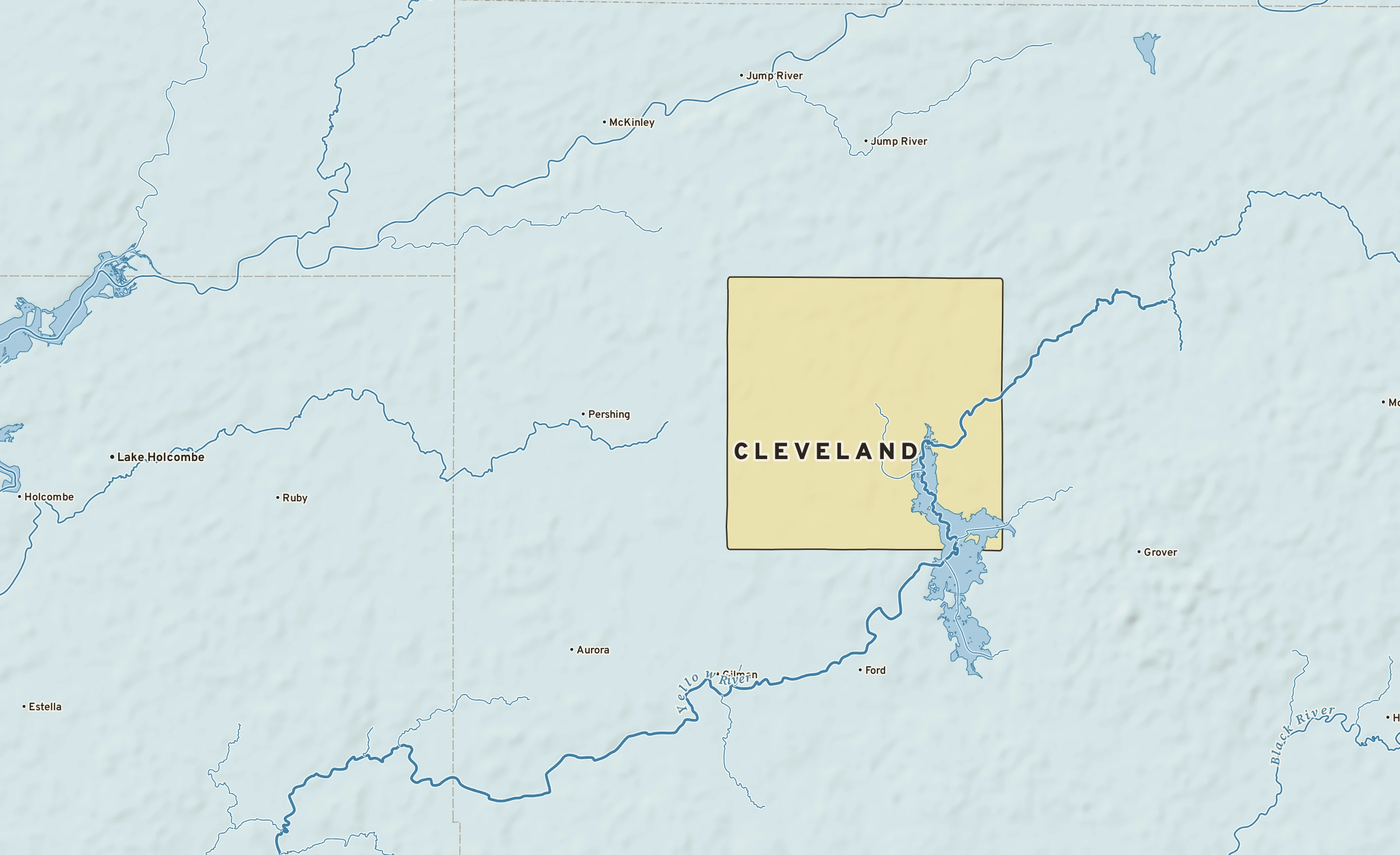 Shaded-relief atlas plate of Cleveland, Wisconsin: rivers, roads, the city limits and where the water drains.