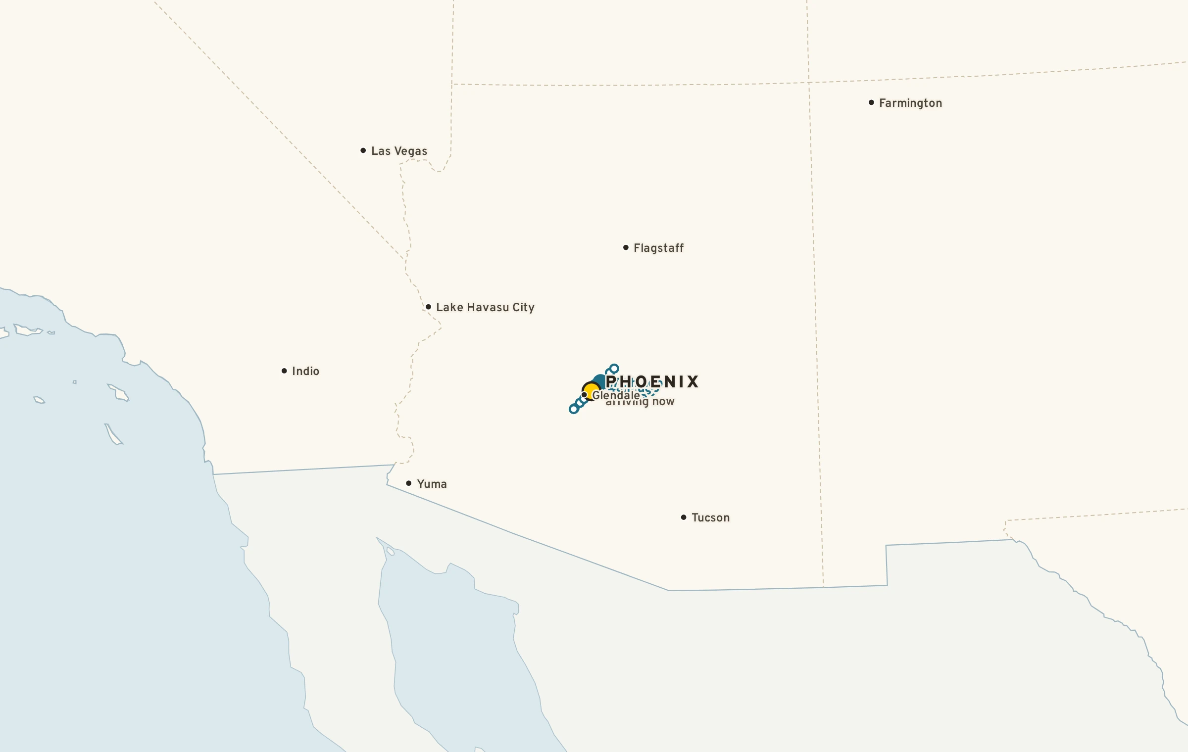 Map of a 72-hour back-trajectory: the air now over Phoenix was over the Sonoran Desert three days ago.